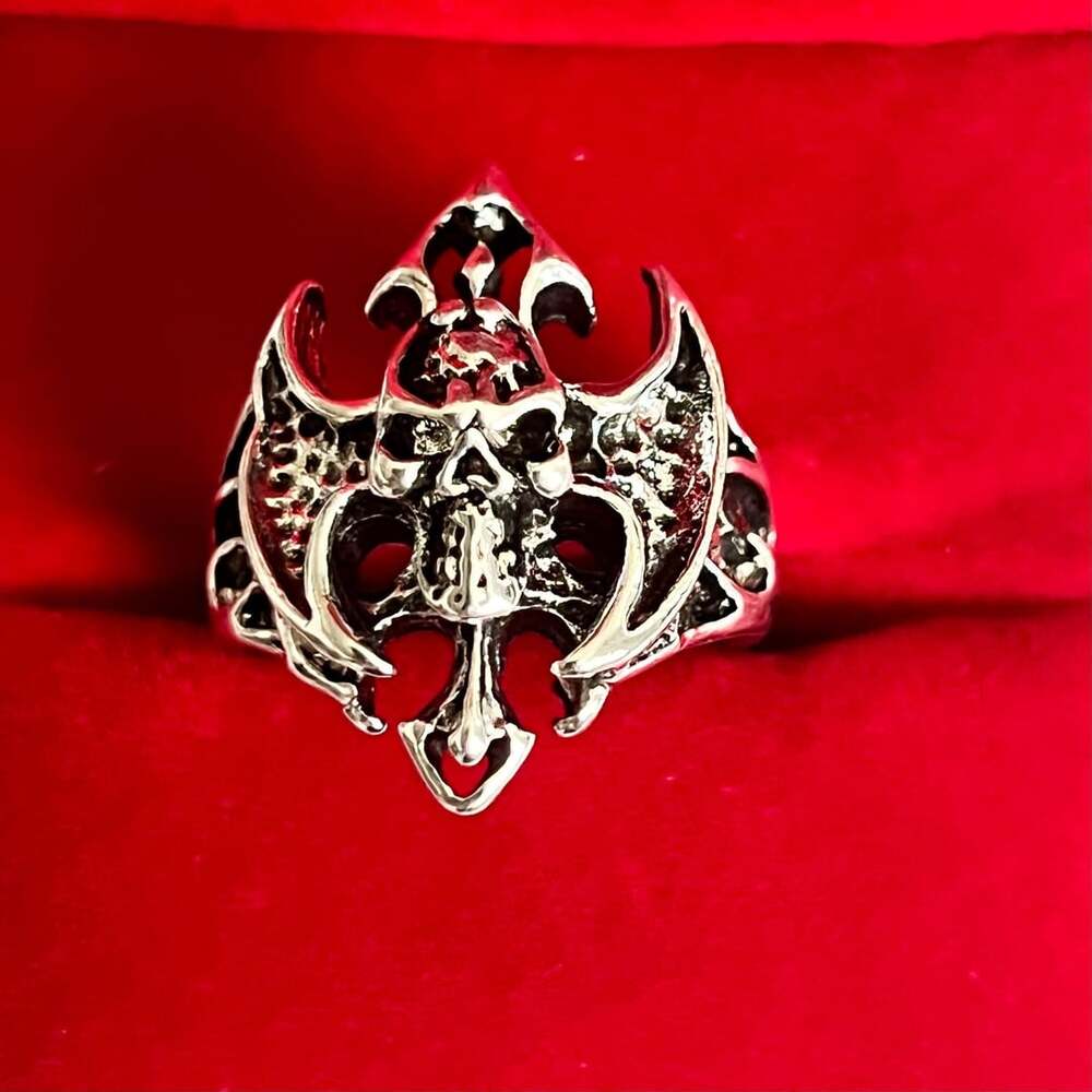 Gothic Punk Bat Skull Titanium Steel Silver Ring Size 9-Unisex